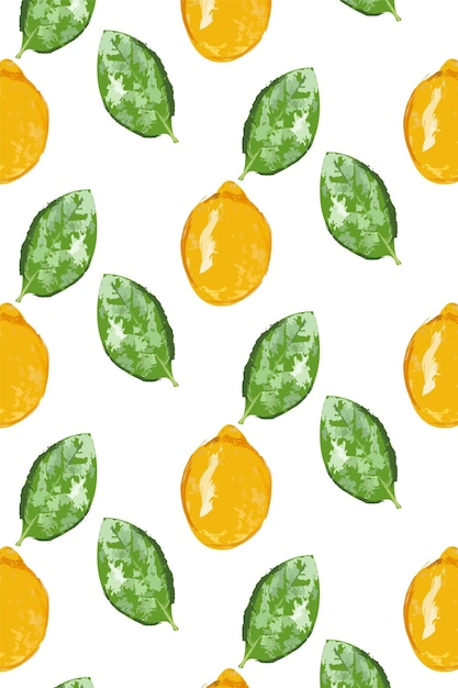 Lemon pattern with green leaves watercolor vector Texture backgrounds