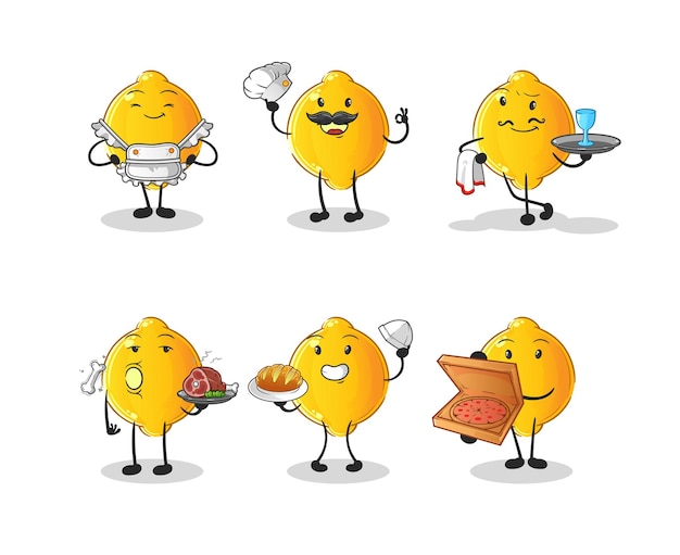 Lemon restaurant group character. cartoon mascot vector