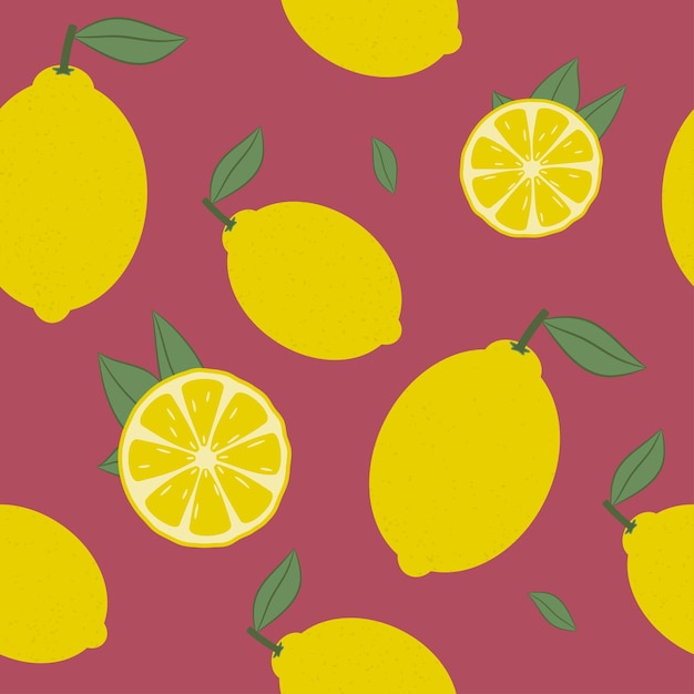 Lemon seamless pattern Fresh citrus fruit with leaf background Vector illustration