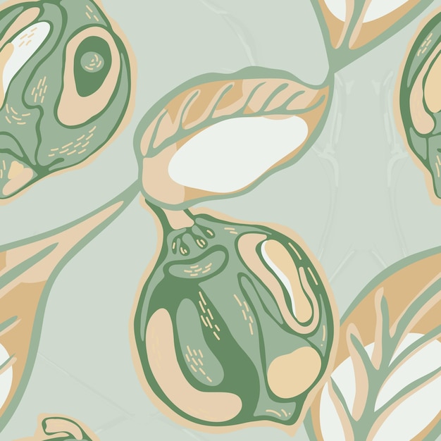 Lemon Seamless Pattern. Green and Grey Vector Summer Citrus Print.  Modern Hand Drawn Background. Psychedelic Citron Motif. Simple Marker Lime. Botanical Illustration.