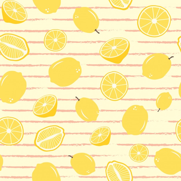 Lemon seamless pattern on stripe 