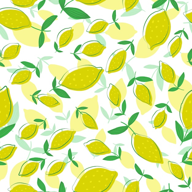 Lemon seamless pattern with leaves. Seamless pattern with citrus fruits collection.