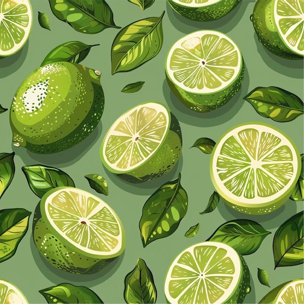 Lemon Seamless Pattern with leaves with light background