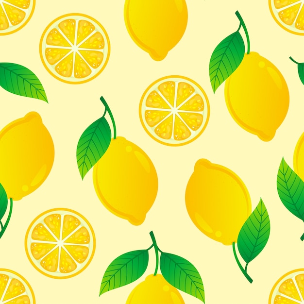 Lemon seamless pattern on yellow background illustration.