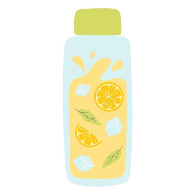 Lemon slices with mint and ice Card with lemons Lemonade concept Vector illustration In a flat hand drawn style