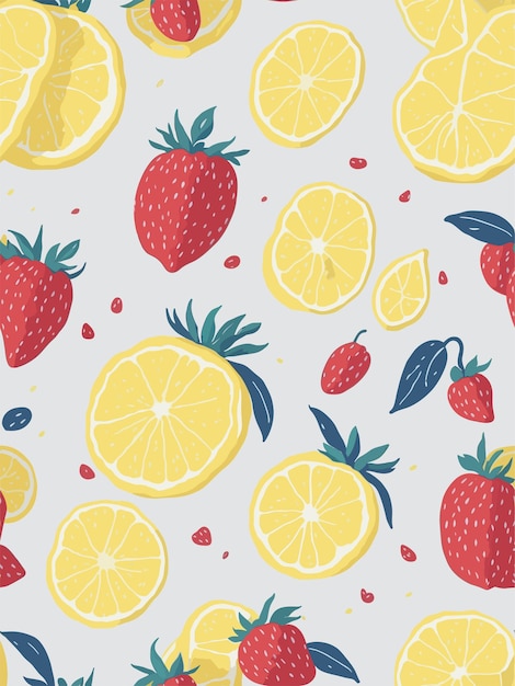 lemon and strawberry Watercolor vector white background clipartSeamless patterns repeating