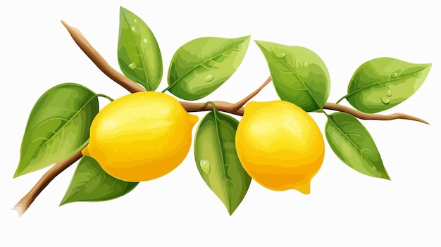 Vector lemon tree branch with two yellow lemons