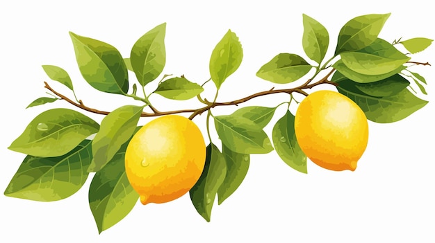 Vector lemon tree branch with two yellow lemons