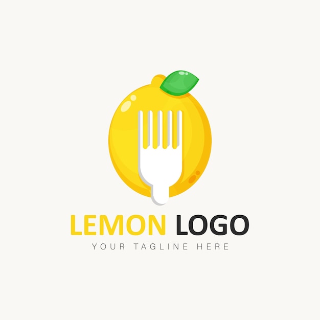 Lemon with fork logo cartoon style icon illustration