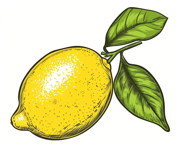 Lemon with Leaf in Silhouette Style