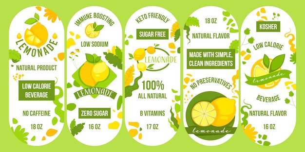 Lemonade drink label for package design set