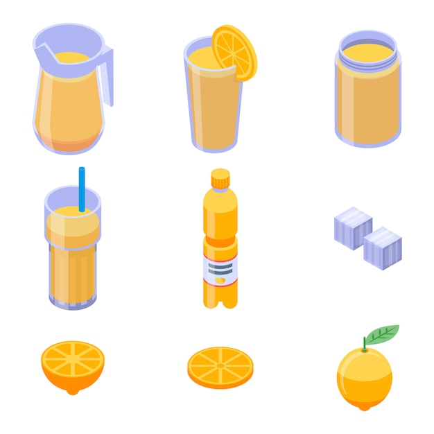 Lemonade icons set, isometric style