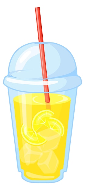 Lemonade in plastic cup with red straw Cartoon drink icon