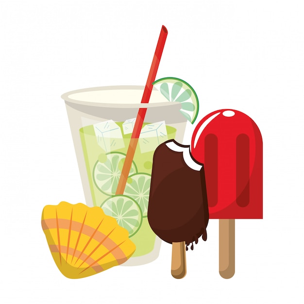 Vector lemonade with popsicle ice cream and shell