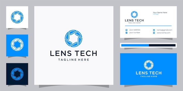 Lens camera technology logo design and business card