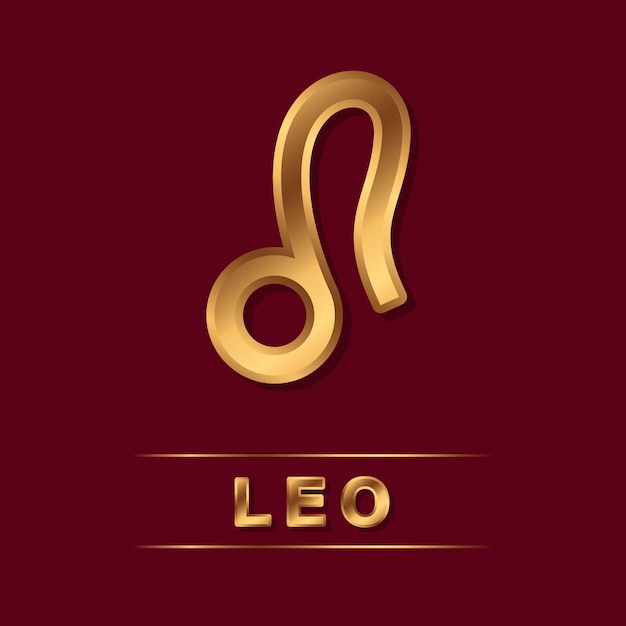 Leo zodiac golden vector sing with gold letters on the dark red background Vector horoscope symbol