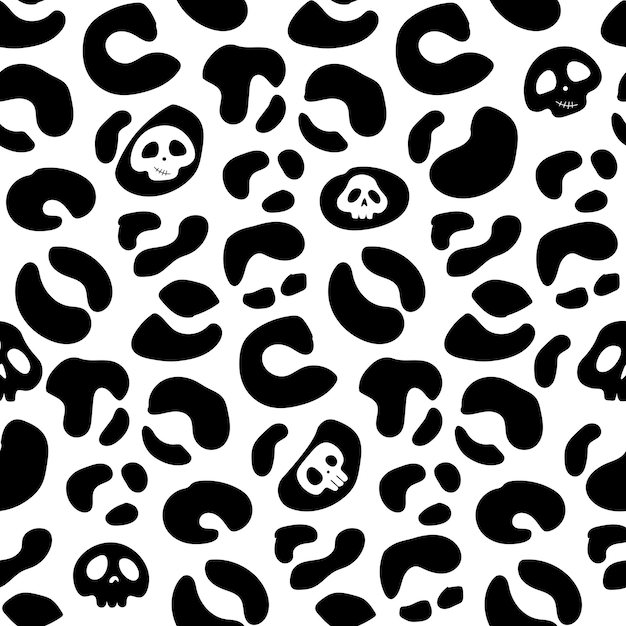 leopard Halloween seamless pattern with skulls