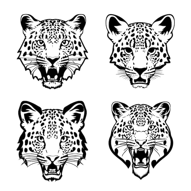 leopard head logo vector stencil set