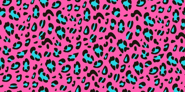 Leopard pink black and blue seamless pattern Animalistic