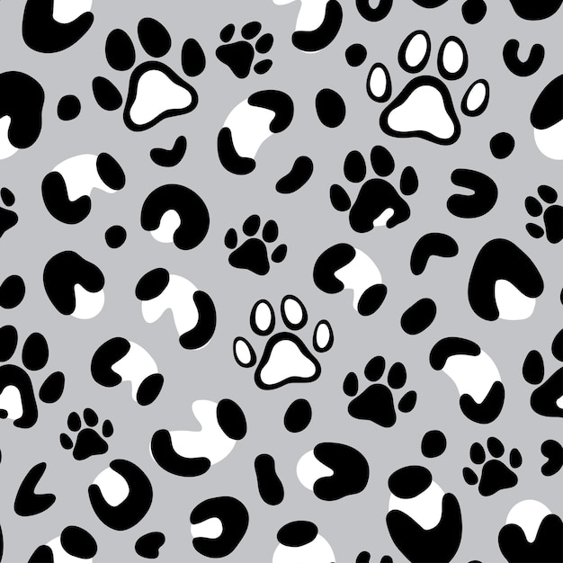 Leopard print with paw of dogs and cats Cat paw pattern Camouflage leopard vector seamless pattern