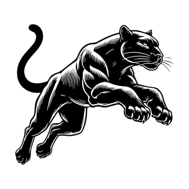 Leopard silhouette A Leaping panther vector illustration in black and white