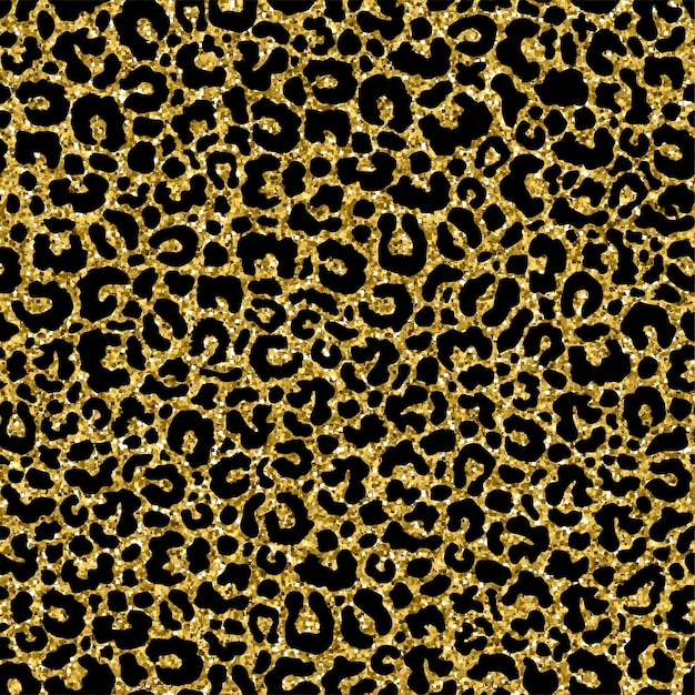 Leopard skin and fur pattern with golden glitter background for safari animals