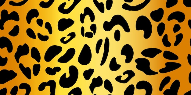 Leopard texture on a golden background. Animalistic seamless pattern.