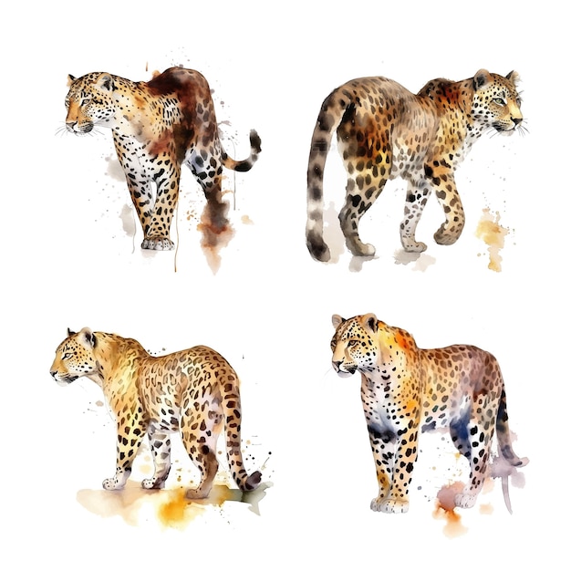 Leopard watercolor paint collection