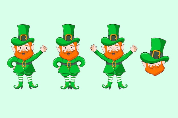 Leprechaun cartoon character set Happy St Patrick's Day Illustration of a leprechaun