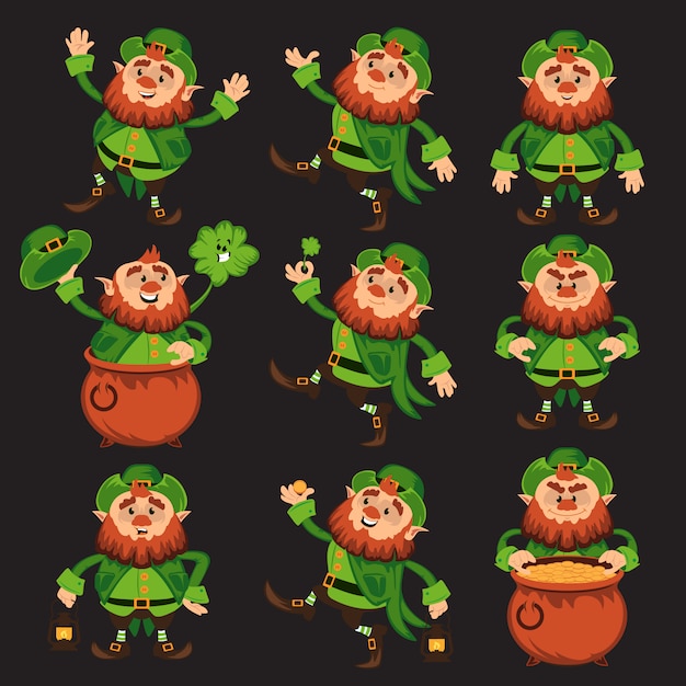 Leprechaun cartoon character set for Saint Patrick Day