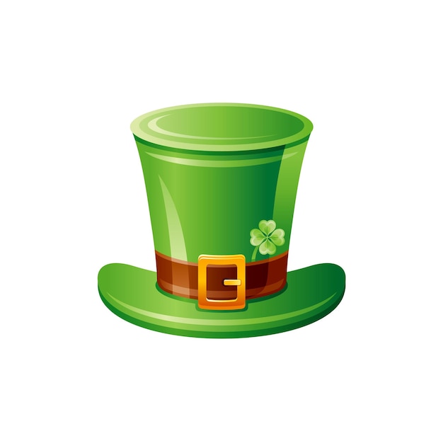 Leprechaun hat Vector St Patrick day icon Irish green leprechaun hat with clover leaf