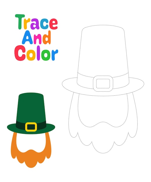 Leprechaun Hat with Beard tracing worksheet for kids