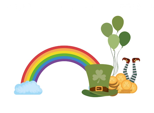 Leprechaun hat with coins and rainbow icons