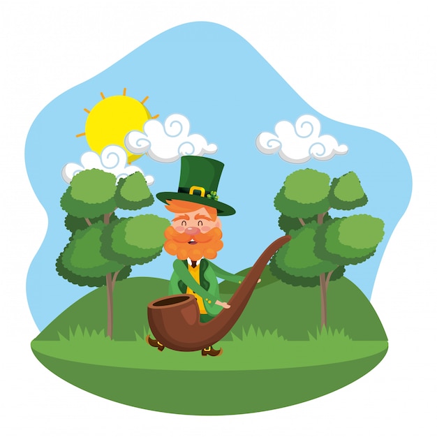 leprechaun male holding pipe outdoors