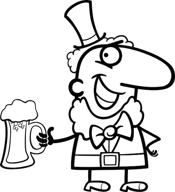 Leprechaun with beer cartoon for coloring