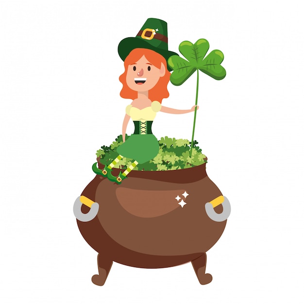 Leprechaun with pot of clovers