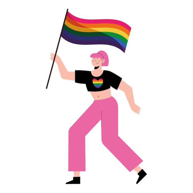 Lesbian girl waving LGBT flag Free Vector