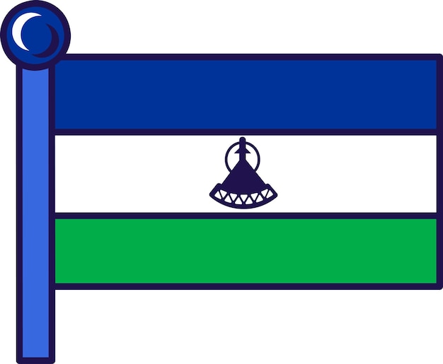 Lesotho kingdom nation flag on flagstaff vector