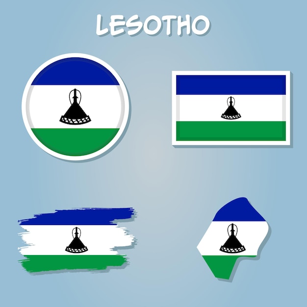 Lesotho National Flag Map Design Illustration Of Lesotho Country Flag Inside The Map