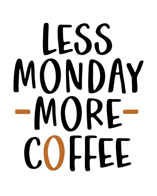 Less Monday More Coffee quote lettering inscription with white background