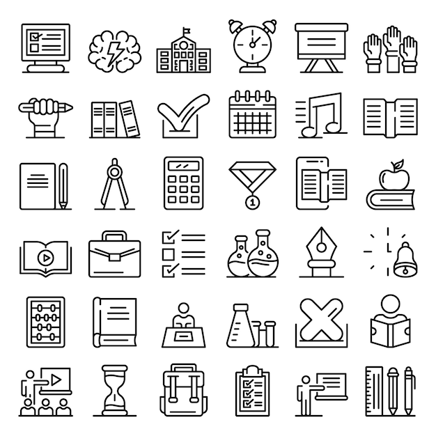 Lesson icons set, outline style