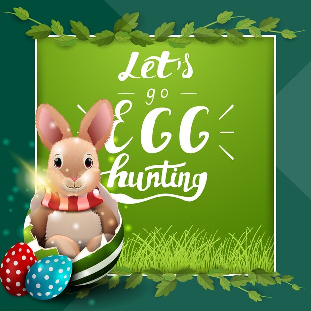 Let's go egg hunting, green postcard template with lettering