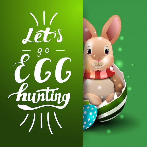 Let's go egg hunting, green postcard template