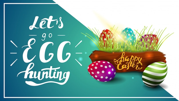 Let's go egg hunting, postcard template with lettering