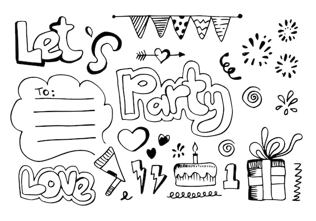 Let's party Hand drawn cartoon illustration with  hand drawn lettering.