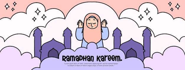 Let39s Pray Ramadhan Kareem Adorable Banner Illustration Asset 2