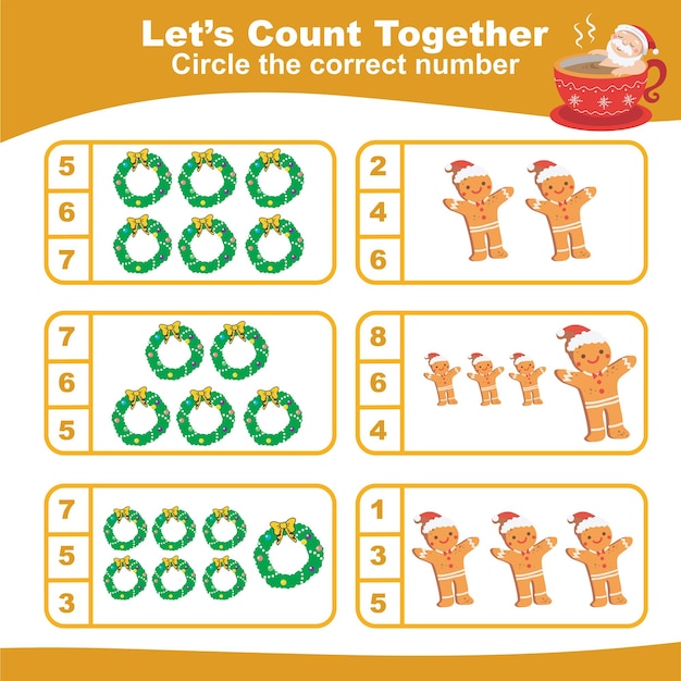 Lets count together worksheet. Educational printable math worksheet. Math game for children.