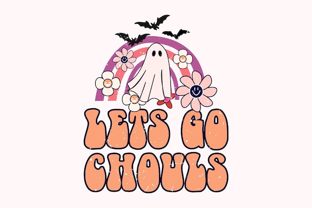 LETS GO HALLOWEEN T SHIRT WITH BOO AND FLOWER