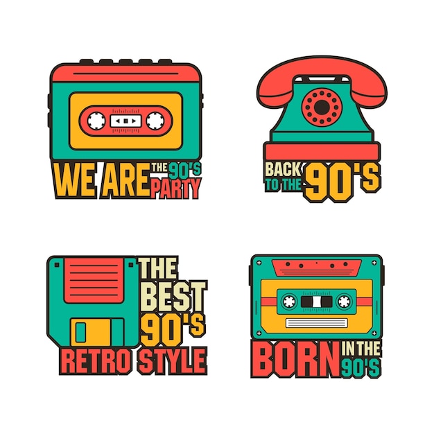 Lets go party retro music design logo collection