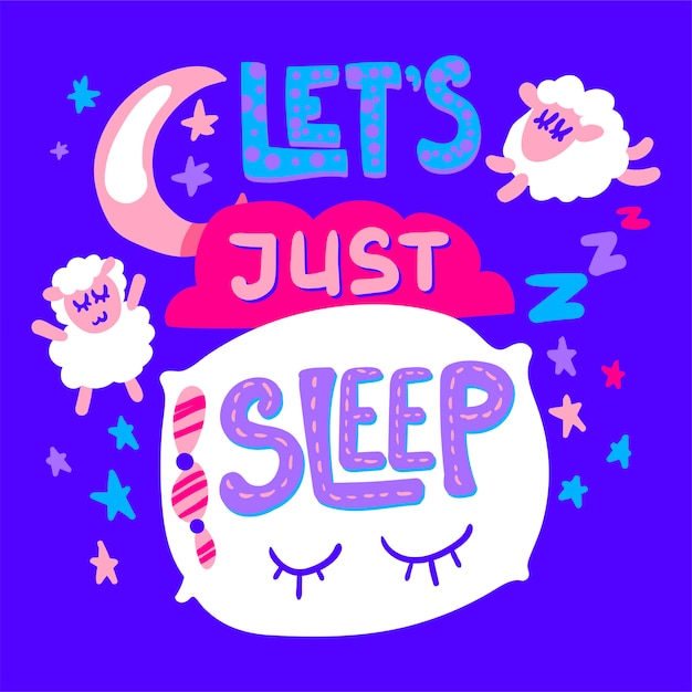 Lets Just Sleep Poster and Sticker with sheeps, pillow and moon